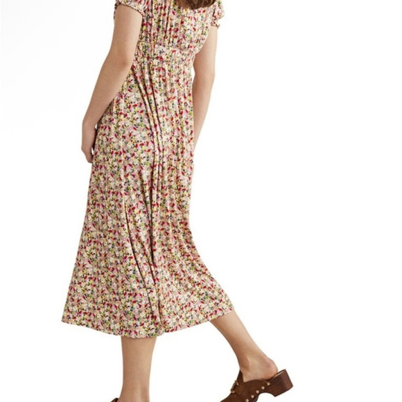 Boden Ruched strech Jersey Pink Floral Maxi Dress women short sleeve plus 14R - Picture 9 of 13